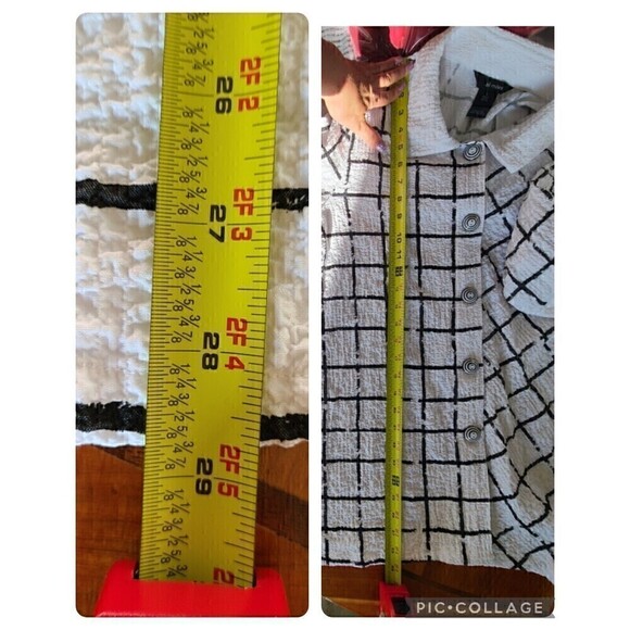 Ali Miles Art To Wear‎ Blouse Tunic Size Small Wire Collar Crinkle White Black - Picture 10 of 10